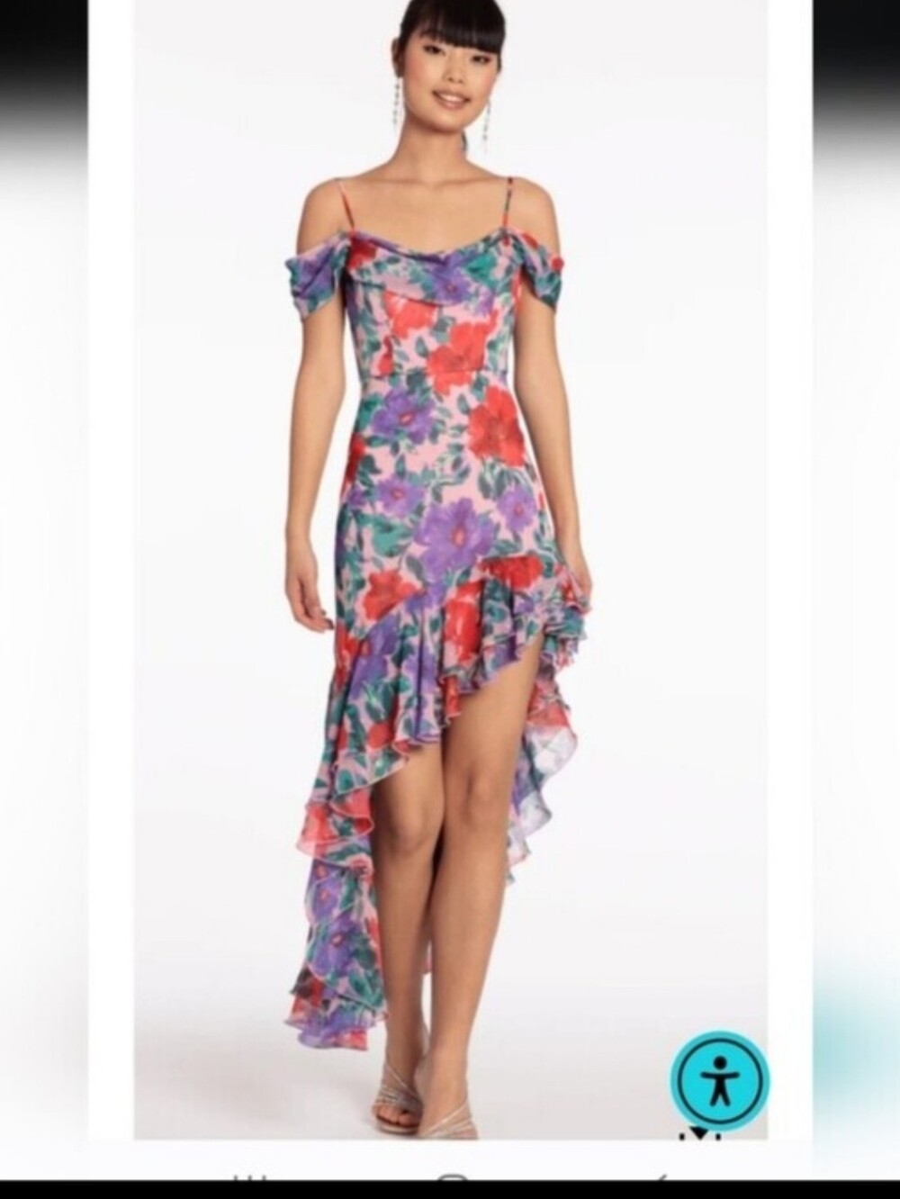 NWT City Studio Floral High Low Ruffle Dress Medium Pink Purple Party Prom Midi
